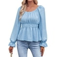 thumbnail image 1 of QAFOPEH Women's Swiss Dots Square Neck Ruffle Long Sleeve Peplum Blouse, 1 of 7