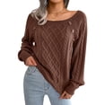 thumbnail image 1 of QAFOPEH Womens Boat Neck Long Sleeve Buttons Cable Knit Ribbed Pullover Sweater, 1 of 7