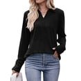 thumbnail image 1 of QAFOPEH Womens Polo Shirts V Neck Collared Tops Casual Buttons Long Sleeve Tunic Blouses, 1 of 7