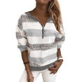 thumbnail image 1 of QAFOPEH Womens Quarter Zipper V Neck Striped Colorblock Long Sleeve Sweatshirts, 1 of 2