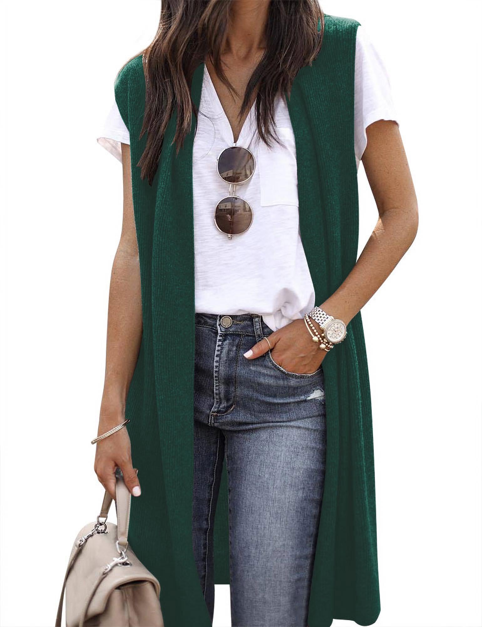 QAFOPEH Womens Sleeveless Open Front Long Cardigans Lightweight Sweater Solid Color Thin Vest Walmart