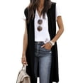 thumbnail image 1 of QAFOPEH Womens Sleeveless Open Front Long Cardigans Lightweight Sweater Solid Color Vest, 1 of 3