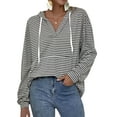 thumbnail image 1 of QAFOPEH Womens Stripe Printed V Neck Long Sleeve Pocket Loose Drawstring Hoodies Tops, 1 of 7
