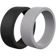 QALO Men's Silicone Ring - Breathable & Durable Wedding Silicone Bands - Mens Basic Grey and Black Bundle Size 08