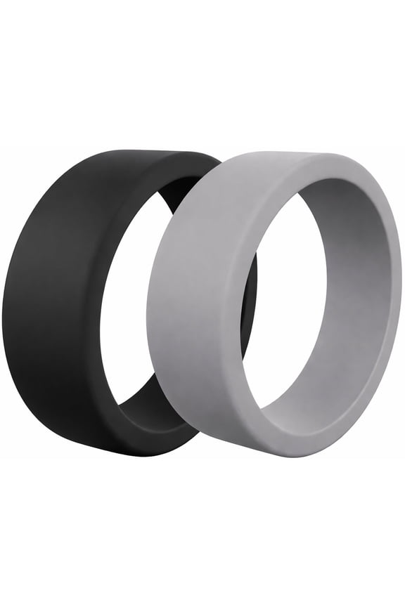 Men's Silicone Ring - Breathable & Durable Wedding Silicone Bands - Mens Basic Grey and Black Bundle Size 08