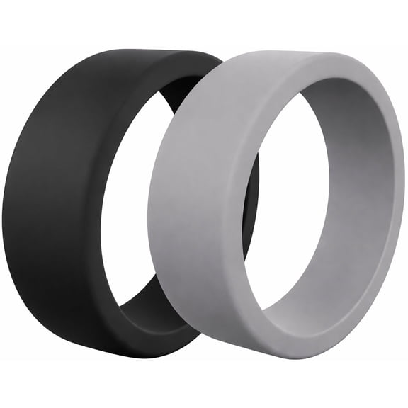 QALO Men's Silicone Ring - Breathable & Durable Wedding Silicone Bands - Mens Basic Grey and Black Bundle Size 09