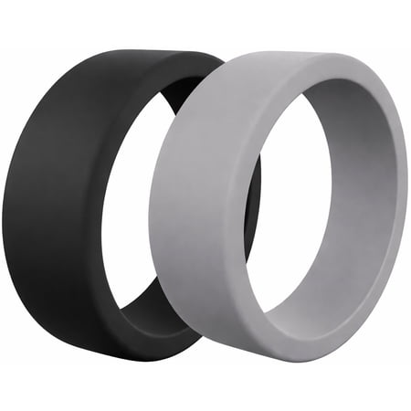 QALO Men's Silicone Ring - Breathable & Durable Wedding Silicone Bands - Mens Basic Grey and Black Bundle Size 10
