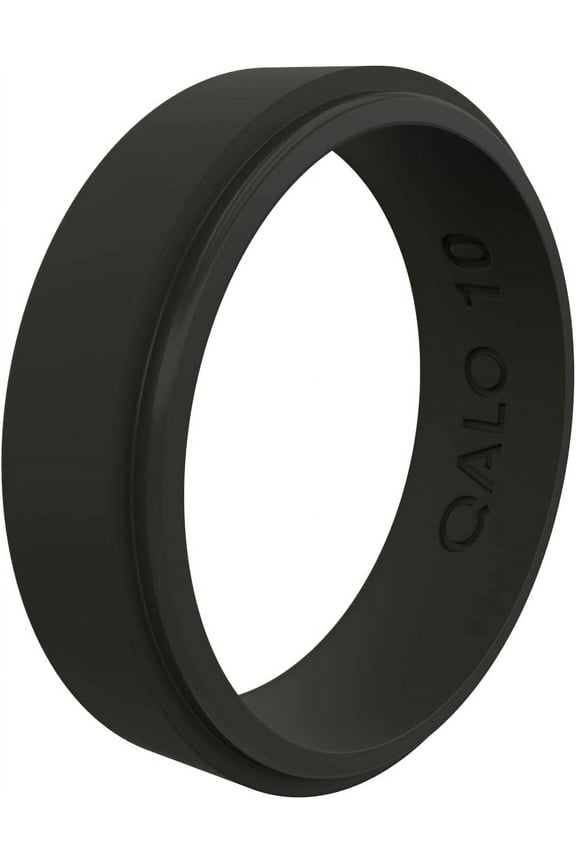 Men & Women's Rubber Silicone Ring, Narrow Polished Step Edge Rubber Wedding Band, Breathable, Durable Unisex Engagement Silicone Ring, 6.5mm Wide 2mm Thick, Black, Size 6