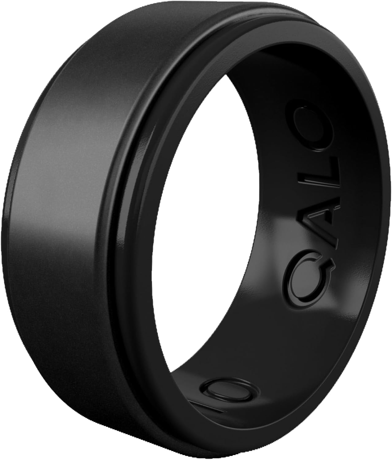 QALO Men's Rubber Silicone Ring, Polished Step Edge Rubber Wedding Band, Breathable, Durable Rubber Wedding Ring for Men, 9mm Wide 2mm Thick, Black Metallic, Size 10