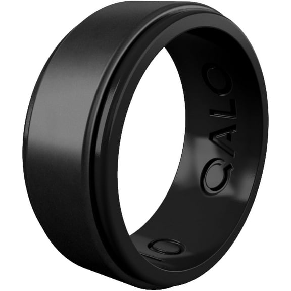 QALO Men's Rubber Silicone Ring, Polished Step Edge Rubber Wedding Band, Breathable, Durable Rubber Wedding Ring for Men, 9mm Wide 2mm Thick, Black Metallic, Size 13