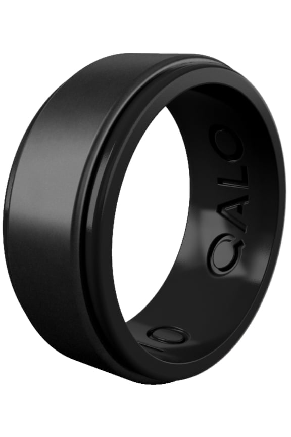 Step Edge Men's Silicone Ring - Breathable & Durable Wedding Silicone Bands - Men Black Metallic Ring Size 10