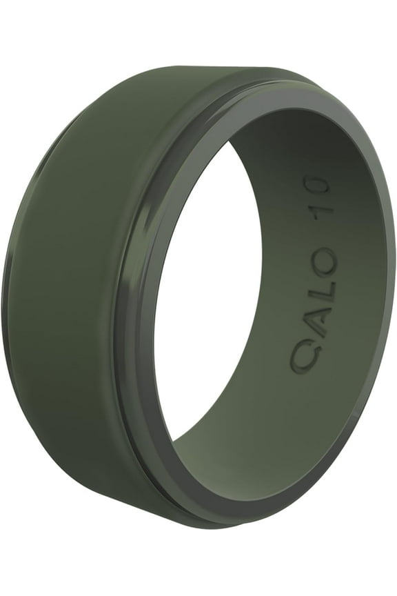 Men's Rubber Silicone Ring, Polished Step Edge Rubber Wedding Band, Breathable, Durable Rubber Wedding Ring for Men, 9mm Wide 2mm Thick, Charcoal, Size 11