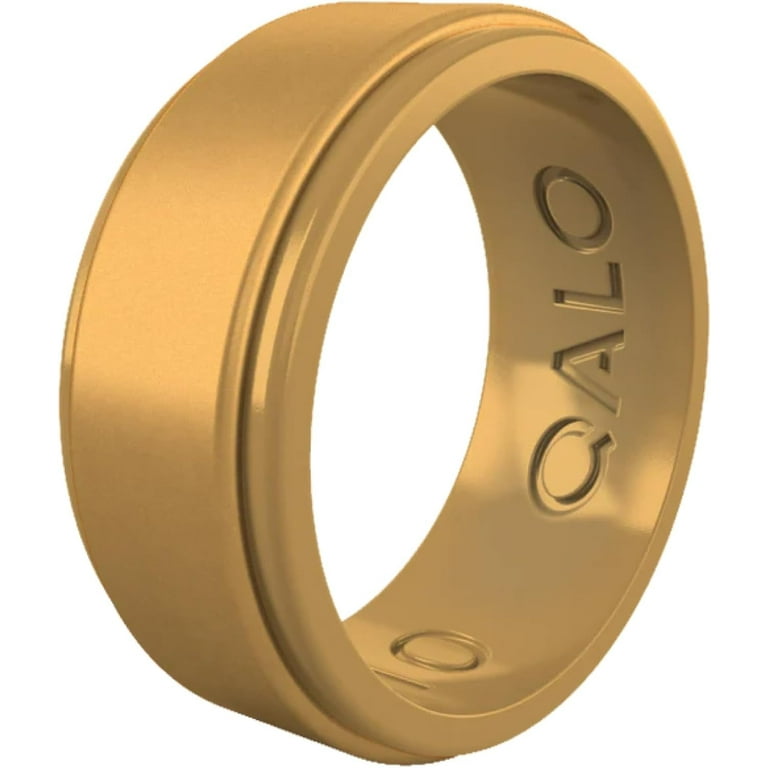 QALO Men's Rubber Silicone Ring, Polished Step Edge Rubber Wedding