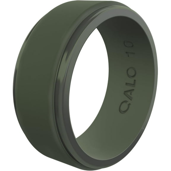 QALO Men's Rubber Silicone Ring, Polished Step Edge Rubber Wedding Band, Breathable, Durable Rubber Wedding Ring for Men, 9mm Wide 2mm Thick, Pine Green, Size 11