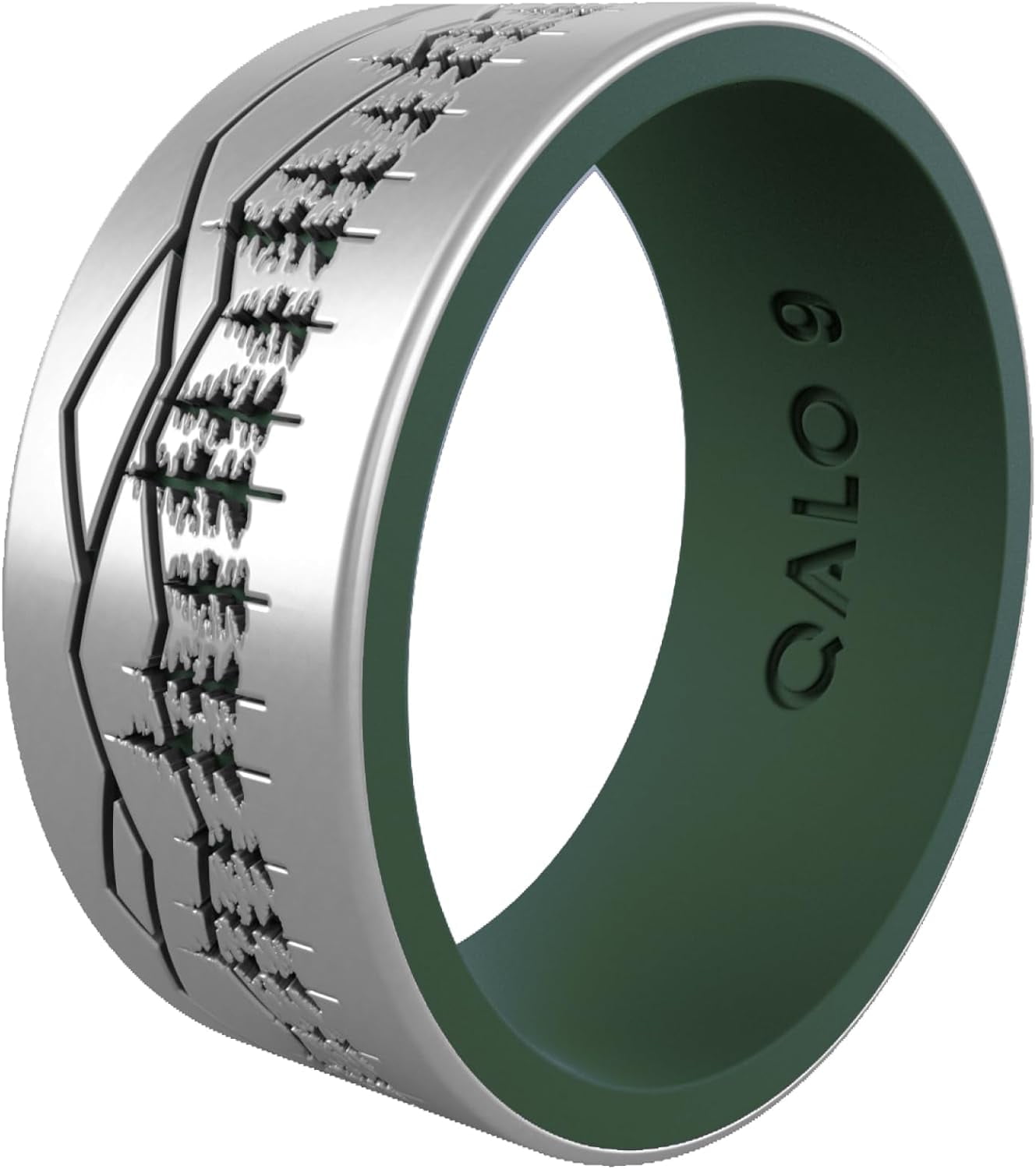 Rubber Ring QALO Men's Polished Step Edge Silicone Ring Black/Grey