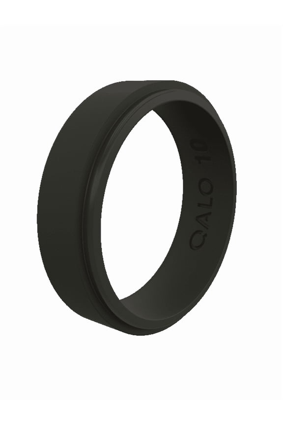 Men's Slate Grey Narrow Polished Step Edge Silicone Ring Size 08