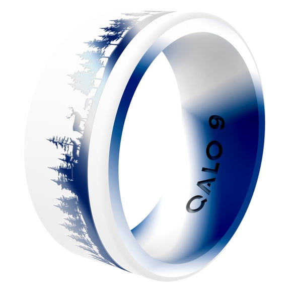 QALO Strata Men's Silicone Ring - Breathable & Durable Wedding Silicone Bands - Mens White/Blue Whispering Pines Strata Ring Size 09