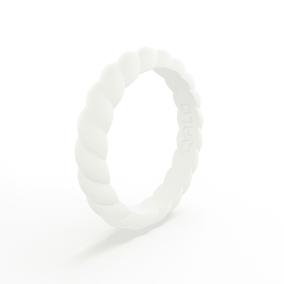 QALO Women's Classic Stackable Twist Durable Silicone Ring, White, Size 7
