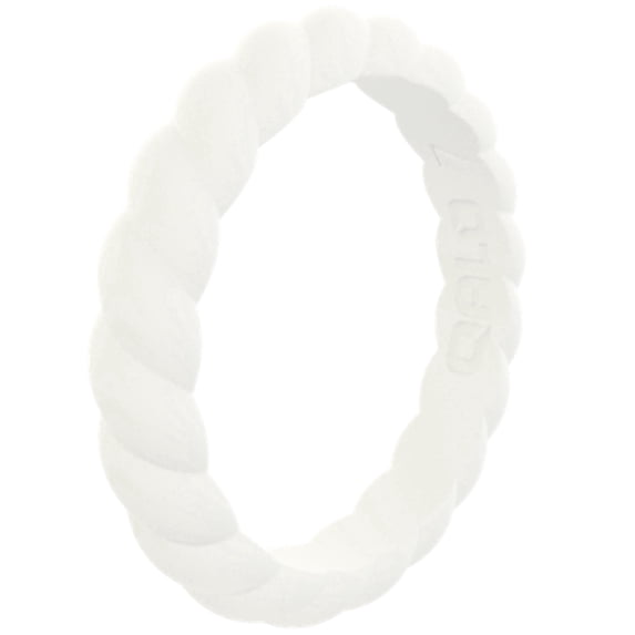 QALO Women's Stackable Rubber Silicone Ring - White Twist Silicone Ring ...