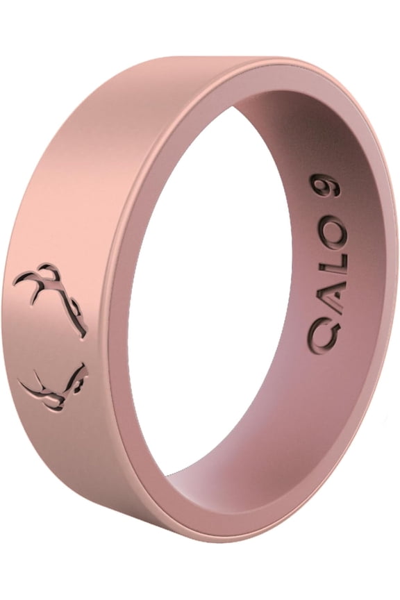 Women's Rubber Silicone Ring, Antler Strata, Silicone Rubber Wedding Band, Breathable, Durable Wedding Ring for Women, 6mm Wide 1.85mm Thick, Rose Gold & Mauve, Size 6