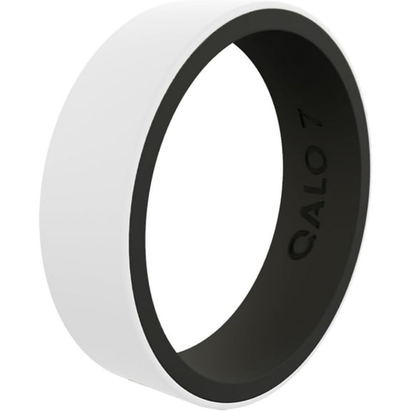 QALO Women's Rubber Silicone Ring, Blank Strata Rubber Wedding Band, Breathable, Durable Engagement Silicone Ring, 6mm Wide 1.85mm Thick, White & Black, Size 6