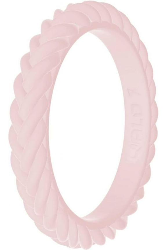 Women's Rubber Silicone Ring, Stackable Braid Rubber Wedding Band, Breathable, Durable Engagement Silicone Ring, 3.3mm Wide 2.5mm Thick, Blush, Size 8