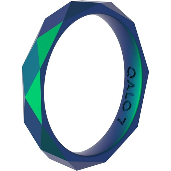 QALO Women's Rubber Silicone Ring, Stackable Geo Rubber Wedding Ring for Women, Breathable, Durable Engagement Silicone Band, 3.5mm Wide 2.5mm Thick, Holographic Green, Size 6