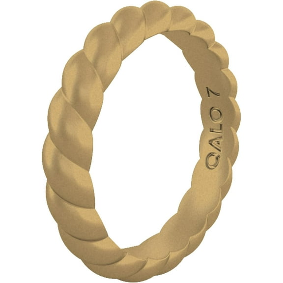 QALO Women's Rubber Silicone Ring, Twist Stackable Rubber Wedding Band, Breathable, Durable Engagement Silicone Ring, 3.3mm Wide 2mm Thick, Antique Gold, Size 6