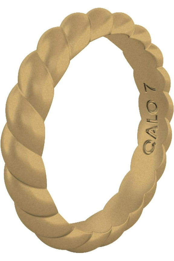 Women's Rubber Silicone Ring, Twist Stackable Rubber Wedding Band, Breathable, Durable Engagement Silicone Ring, 3.3mm Wide 2mm Thick, Antique Gold, Size 6