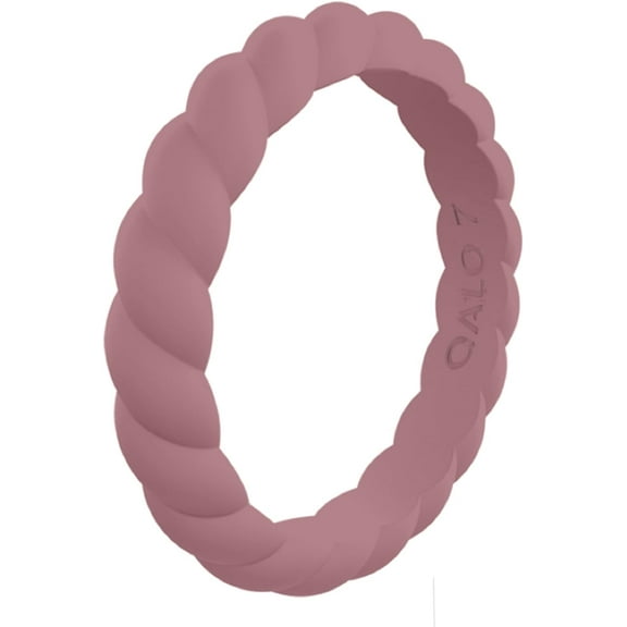 QALO Women's Rubber Silicone Ring, Twist Stackable Rubber Wedding Band, Breathable, Durable Engagement Silicone Ring, 3.3mm Wide 2mm Thick, Mauve, Size 5