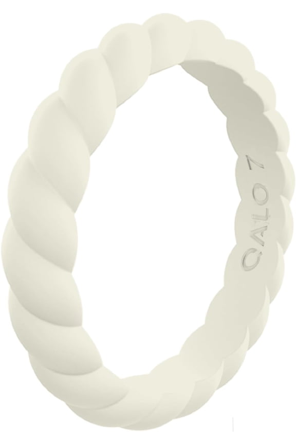 Women's Rubber Silicone Ring, Twist Stackable Rubber Wedding Band, Breathable, Durable Engagement Silicone Ring, 3.3mm Wide 2mm Thick, Sand, Size 7