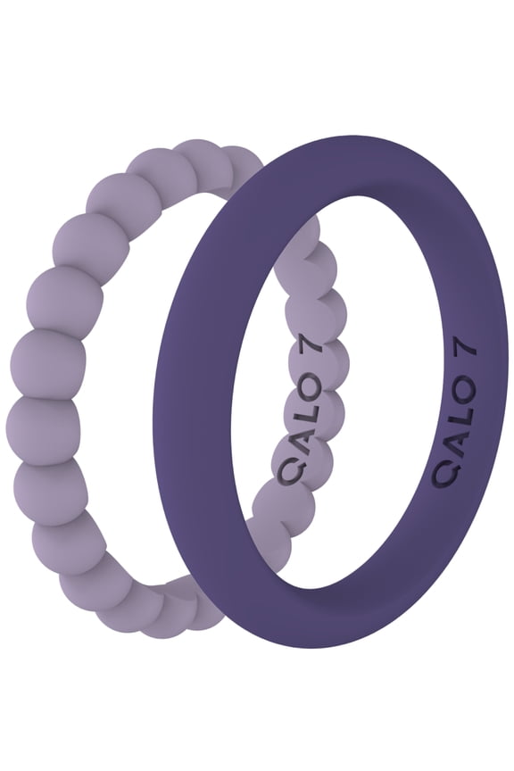 Women's Stackable Rubber Silicone Ring - Bead & Classic 2 Stack Lilac/Purple Ring Size 07