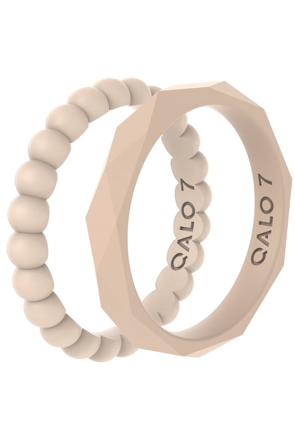 Women's Stackable Rubber Silicone Ring - Ivory Bead & Geo 2 Stack Ring Size 06