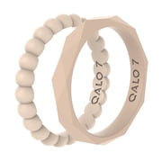 QALO Womens Stackable Rubber Silicone Ring - Ivory Bead & Geo 2 Stack Ring Size 06