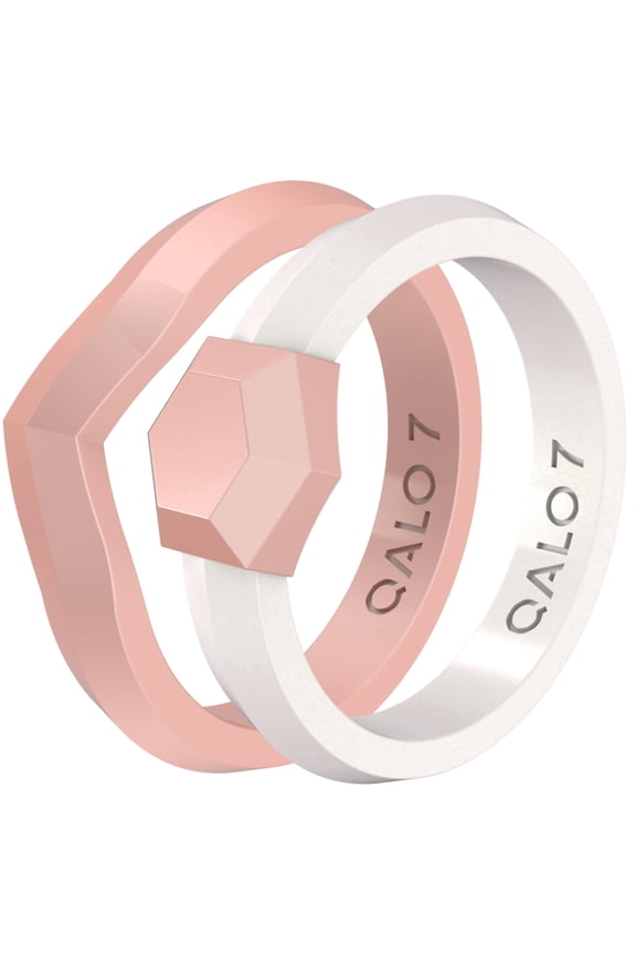 Women's Stackable Rubber Silicone Ring - Lados & Spire 2 Stack Rose Gold/Pearl Ring Size 07