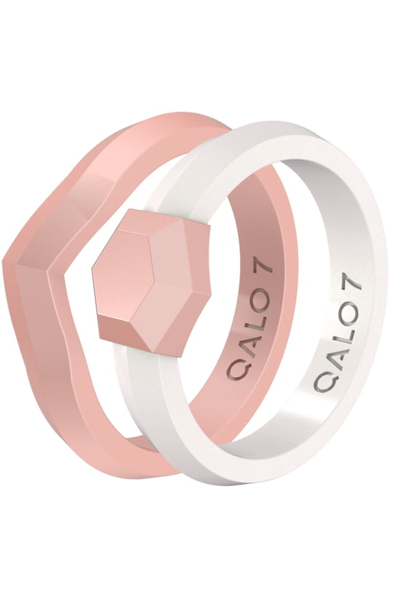 Women's Stackable Rubber Silicone Ring - Lados & Spire 2 Stack Rose Gold/Pearl Ring Size 07
