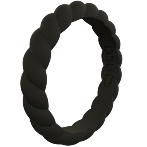 QALO Women's Stackable Rubber Silicone Ring - Black Twist Silicone Ring Size 06
