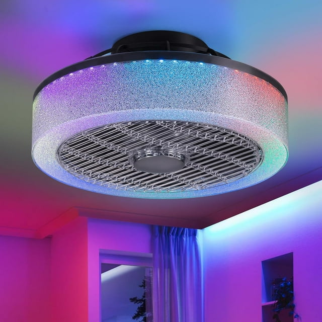 QAM 15.7" Ceiling Fan with Light and Remote, Enclosed Flush Mount Low