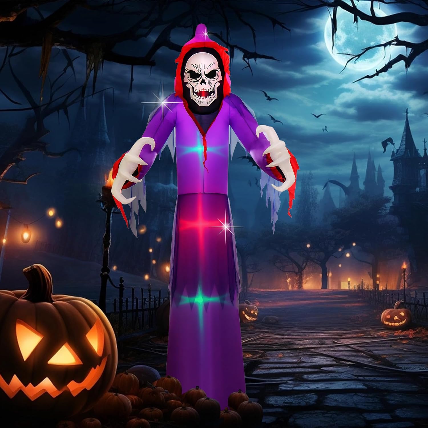 QAM Halloween Giant Inflatable LED Light Large Blow Up Yard Decorations