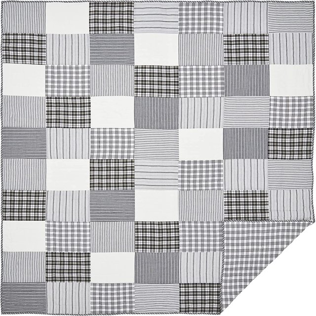 QAM, Sawyer Mill Patchwork Reversible Queen Quilt, Black, 90x90