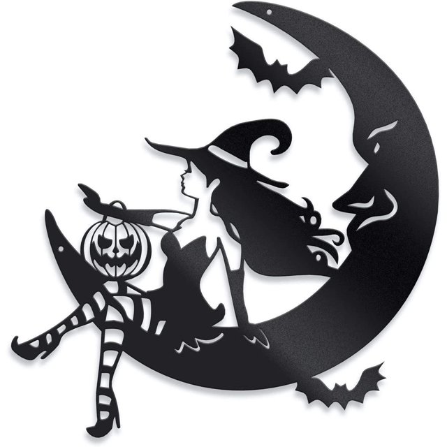QAM Witch Moon Metal Art Halloween Decor Wall Hanging Perfect for