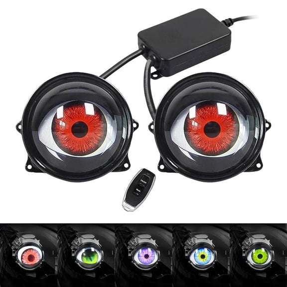 QAOlDH Generic Demon Eye Headlights, Devil Eye Light for Car, Remote 6 Modes, 12v LED, Adjustable Lens, Red, #compatible with# Car, Truck, Motorcycle, Headlights
