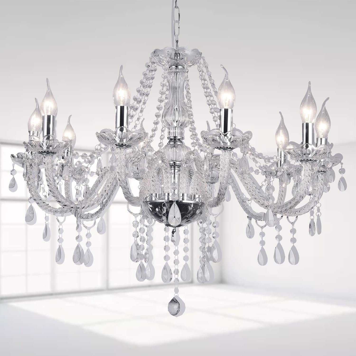 QAQ 15 Light Crystal Chandelier Silver Chandeliers for Dining Room ...
