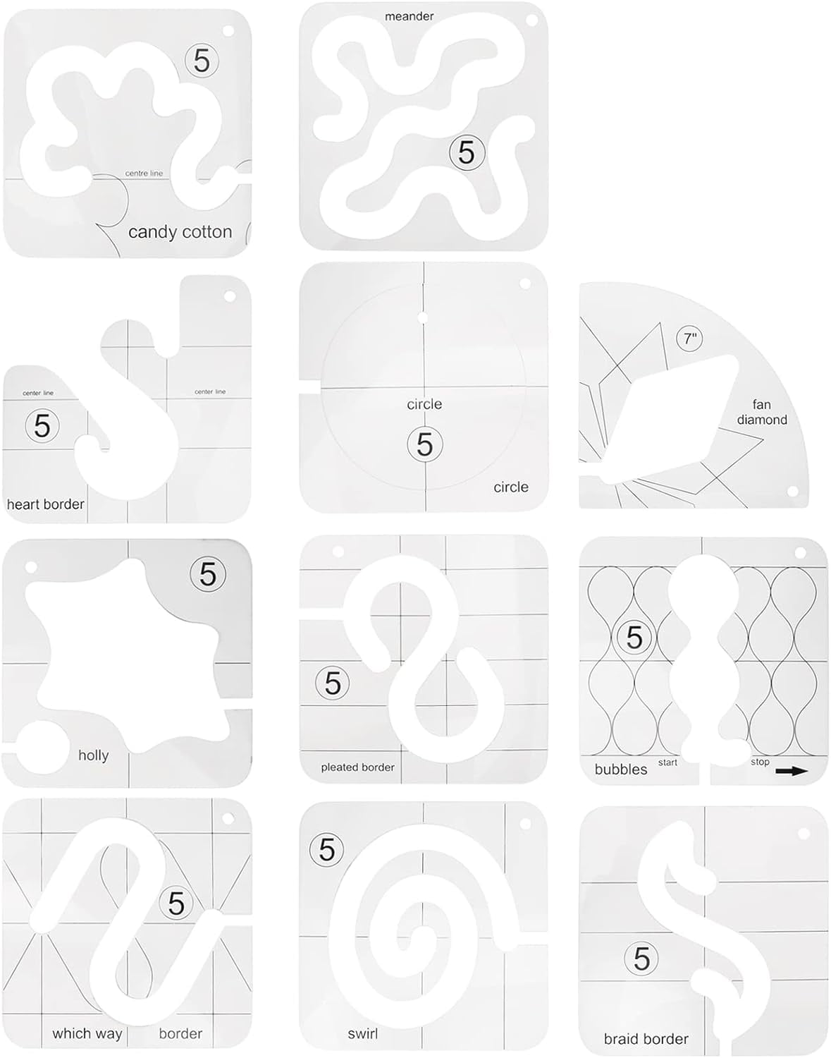 QAQQuilting Templates Set, 11pcs Sewing Machine Domestic Free Motion