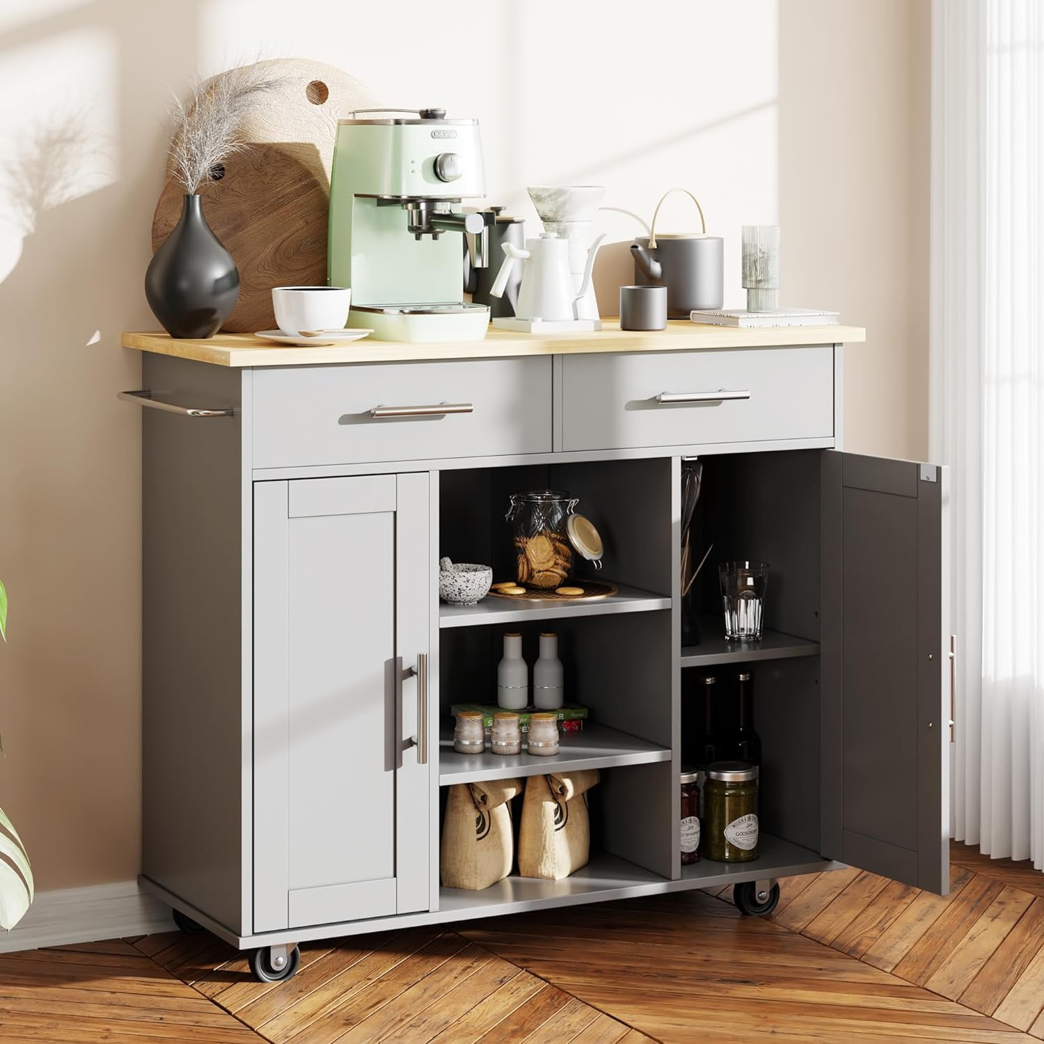 QAQA 40" Kitchen Island Cart Furniture cart on Wheels with Storage