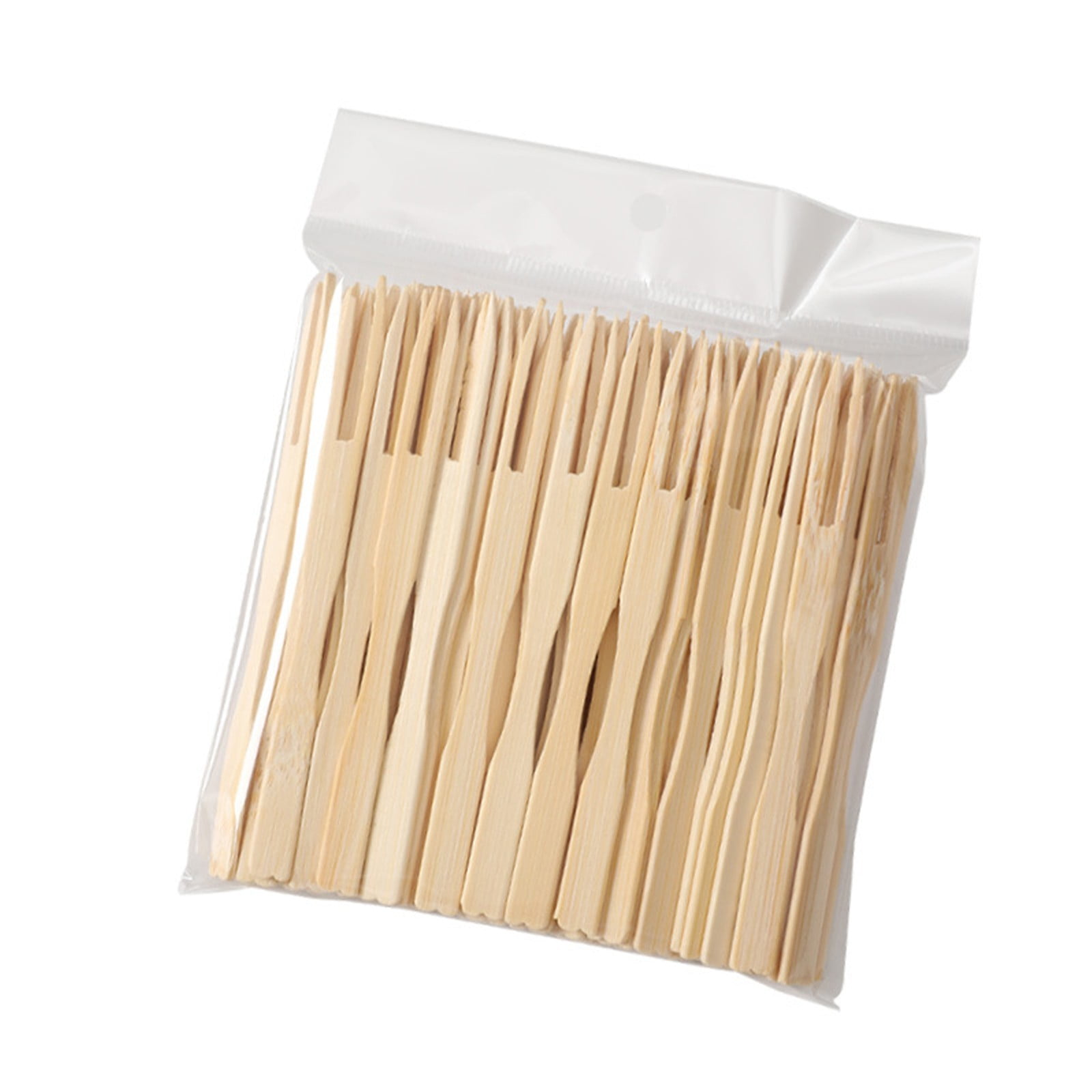 QAQYU 100pcs Bamboo Forks, Disposable Cutlery Forks Two Prongs Skewers