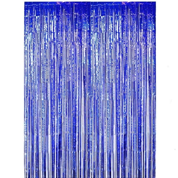QAQuu 2-Pack Blue Birthday Streamers – Foil Curtains for Dance Decorations, Photo Booth Props, and Holiday Celebrations
