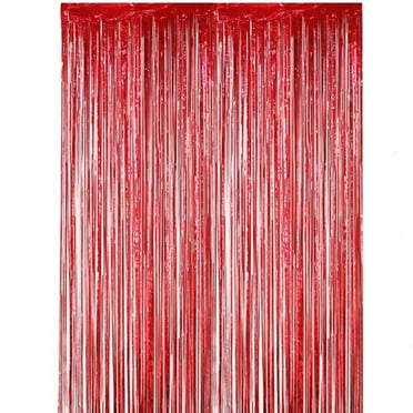 QAQuu 2-Pack Red Birthday Streamers – Foil Curtains for Dance Decorations, Photo Booth Props, and Holiday Celebrations
