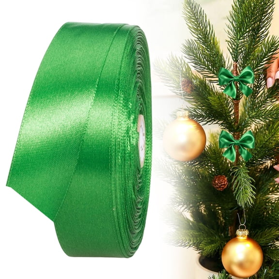 QAQuu 24 Yards Satin Ribbon, 1 Inch Fabric Ribbons for Gift Wrapping Christmas Tree Wreaths Crafts Bows Flower Bouquet Wedding Holiday Party Decor, Christmas Ribbon, Green