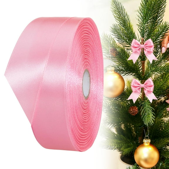 QAQuu 24 Yards Satin Ribbon, 1 Inch Fabric Ribbons for Gift Wrapping Christmas Tree Wreaths Crafts Bows Flower Bouquet Wedding Holiday Party Decor, Christmas Ribbon, Pink